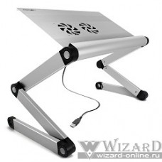 CROWN Столик для ноутбука CMLS-100 ( 17", активное охлаждение, алюминий, регулировка высота и наклона, размеры панели (Д*Ш): 45*28.5см, максимальная высота: 55см) металлик