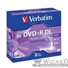 43541 Диски DVD+R Verbatim 8x, 8.5Gb/240min Double Layer (Jewel Case, 5шт.)