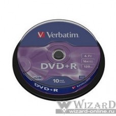 Verbatim Диски DVD+R 4.7Gb 16х, 10 шт, Cake Box (43498)