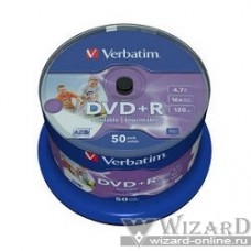 Verbatim Диски DVD+R 4.7Gb 16-х, Wide Photo InkJet Printable, 50 шт, Cake Box (43512 )