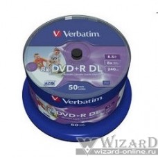Verbatim Диски DVD+R 8.5Gb 8х Printable, 50шт, Cake Box (43703)