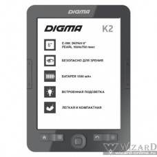 Digma K2 6" E-ink HD Pearl 758x1024 600MHz/4Gb/microSDHC/frontlight темно-серый (1406109)