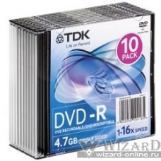 TDK Диски DVD-R 4,7 GB 16x (Slim Case, 10 шт) (t19420)