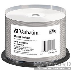Verbatim Диски CD-R 700Mb 52-x DL+White Wide Thermal Printable Cake Box (50шт) 
