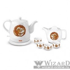 MYSTERY MEK-1624 Чайник, white керамика, 1.2 л, 1500Вт (в комплекте заварной чайник и четыре пиалы)