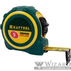 Рулетка KRAFTOOL "PRO" "Kraft-Max", длинный вылет, нейлон покрытие, упрочненный двухкомп корпус, 5м/27мм 