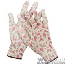 Перчатки GRINDA садовые, прозрачное PU покрытие, 13 класс вязки, бело-розовые, размер M [11291-M]