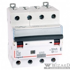 Legrand 411189 Автоматический выключатель дифференциального тока DX? 6000 - 10 кА - тип характеристики С - 4П - 400 В~ - 32 А - тип A С - 30 мА - 4 модуля