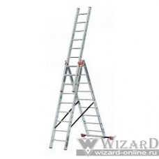 СИБИН Лестница универсальная, трехсекционная со стабилизатором, 11 ступеней [38833-11]
