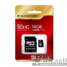 Micro SecureDigital 16Gb Silicon Power SP016GBSTH010V10-SP {MicroSDHC Class 10, SD adapter}