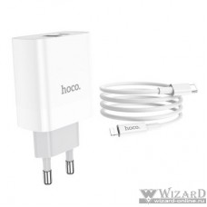 HOCO HC-40526 C80A/ Сетевое ЗУ + Кабель Type-C-Lightning/ PD + QC 3.0/ 2 USB/ Выход: 5V_9V_12V, 20W/ White