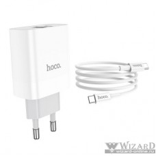HOCO HC-40519 C80A/ Сетевое ЗУ/ PD + QC 3.0/ 2 USB: Type-A + Type-C/ Выход: 5V_9V_12V, 20W/ White