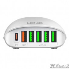 LDNIO A6573C/ [LD_C3467]Зарядная станция на 6 USB: USB Type-C + 5 USB Type-A/ Выход: 3.3-20V, max 65W/ White