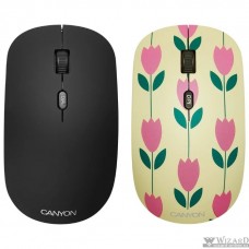 CANYON CND-CMSW400T {wireless Optical Mouse with 4 buttons, DPI 800/1200/1600, 1 additional cover(Tulips), black, 103*58*32mm, 0.087kg, 2.4GHz}