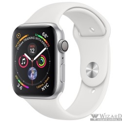Apple Watch Series 4, 40 мм, корпус из алюминия серебристого цвета, спортивный ремешок белого цвета 