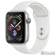 Apple Watch Series 4, 44 мм, корпус из алюминия серебристого цвета, спортивный ремешок белого цвета [MU6A2RU/A]