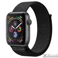Apple Watch Series 4, 44 мм, корпус из алюминия цвета «серый космос», спортивный браслет чёрного цвета [MU6E2RU/A]