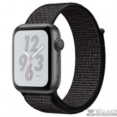 Apple Watch Nike+ Series 4, 44 мм, корпус из алюминия цвета «серый космос», спортивный браслет Nike чёрного цвета [MU7J2RU/A]