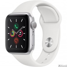 Apple Watch Series 5, 44 мм, корпус из алюминия серебристого цвета, спортивный браслет белого цвета [MWVD2RU/A]