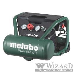 Metabo Power 180-5 W OF Компрессор  { безмасл.1.1кВт,5л,90/м, вес 16 кг }