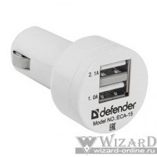 Defender Автомобильный адаптер ECA-15 2 порта USB, 5V/2А, пакет (83561)