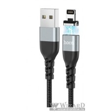 HOCO HC-42186 U96/ USB кабель Lightning/ Магнитный: данные + зарядка/ 1.2m/ 2.4A/ Нейлон/ Black