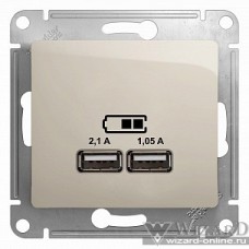 Schneider-electric GSL000933 GLOSSA USB РОЗЕТКА, 5В/2100мА, 2х5В/1050мА, механизм, МОЛОЧНЫЙ
