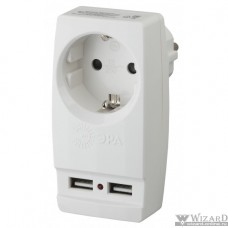 ЭРА Б0026332 Адаптер "Polynom" SP-1e-USB-W 1гн 220V + 2xUSB 2100mA, c заземл, (белый)
