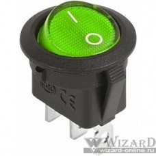 Rexant 36-2588 Выключатель клавишный круглый 12V 20А (3с) ON-OFF зеленый с подсветкой (уп 10 шт)