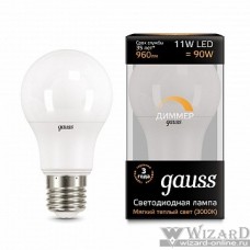 GAUSS 102502111-D Светодиодная лампа LED A60-dim E27 11W 960lm 3000К диммируемая 1/10/50
