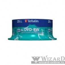 Verbatim Диски DVD-RW 4.7Gb 4-х, 25 шт, Cake Box (43639)