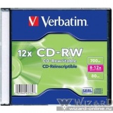 Verbatim Диск CD-RW 700Mb 8-12x Slim case (шт) (43762)